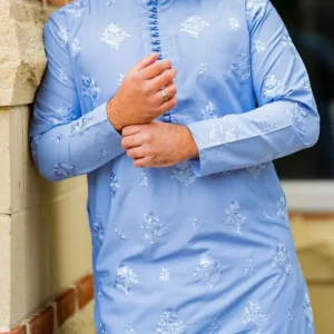 Sky Blue Embroidered Suit