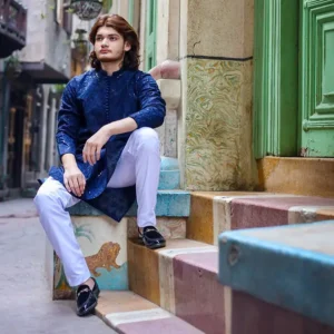 Embroidered Royal Blue Kurta Suit