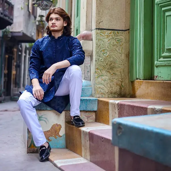 Embroidered Royal Blue Kurta Suit