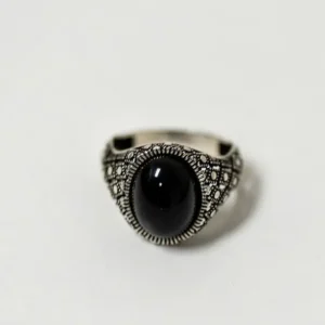 Engraved Black Oval Ring