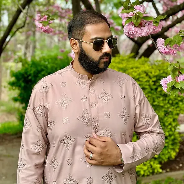 Embroidered Peach Kurta Suit