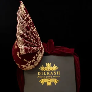 Men's Wedding Kulla (Royal Hat) in Red and Gold