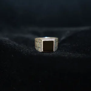 Black Square Stone set in 925 silver