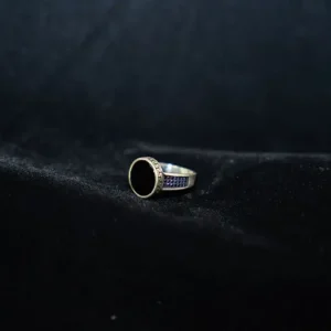 Black Round Stone with Gems in 925 silver