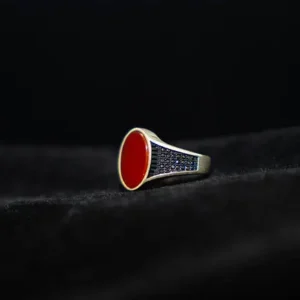 Red Oval Stone with gems in 925 silver