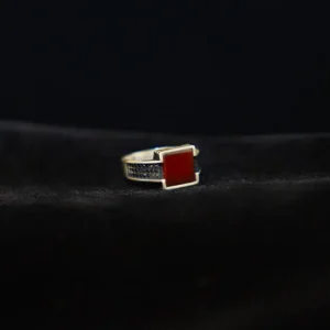 Red Square stone in 925 silver with gems